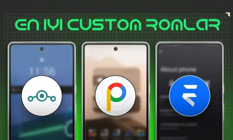 Custom rom logolarının olduğu 3 adet telefon illiturasyonu